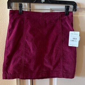 NWT Free People Modern Femme Cord  Wine Mini Skirt